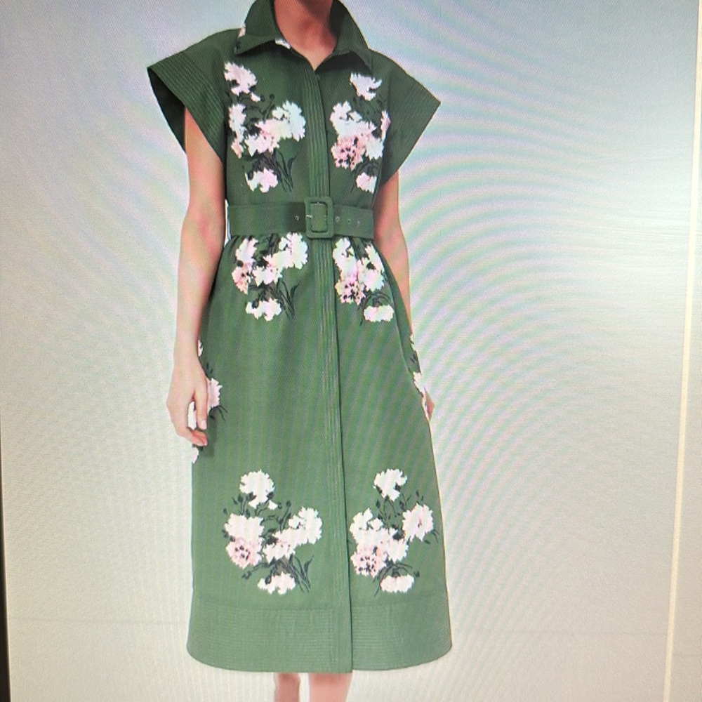 Tuckernuck Chloe Floral Green Dress with Pink Accents